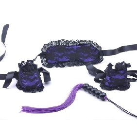 Purple Lace Mask and Wrist Restraint Set - Click Image to Close