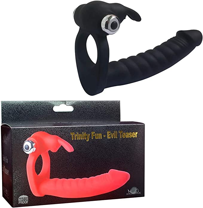 Silicone Vibrating Rabbit Cock Ring with Realistic Dildo